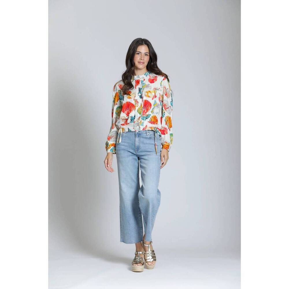 NEW APNY seashell print woven shirt in hot coral multi